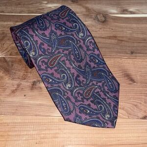 VTG Bert Pulitzer 100% Silk Paisley Tie Men's Necktie Purple Grey Blue Designer